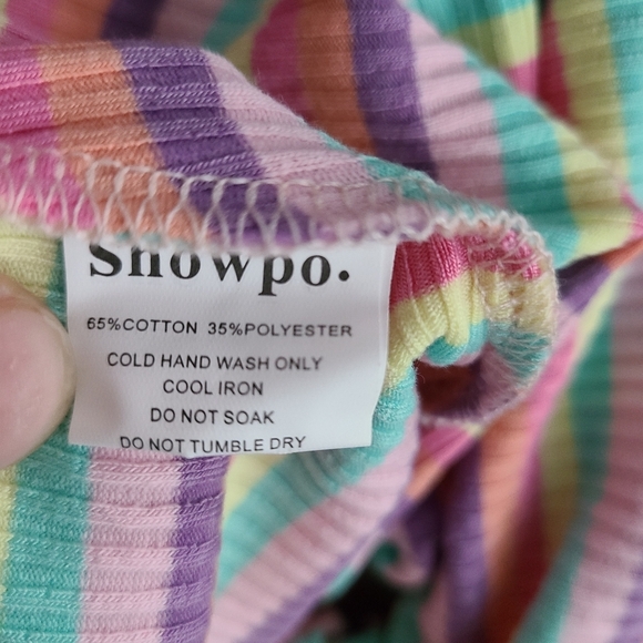 ShowPo Pastel Striped Short Sleeve Crop Top – Size 2 - Picture 4 of 4